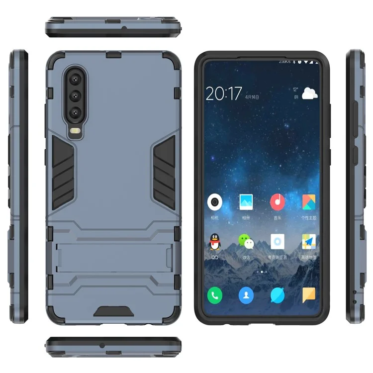 Caso Híbrido de Plástico + TPU Con Kickstand Para Huawei P30 - Azul Oscuro