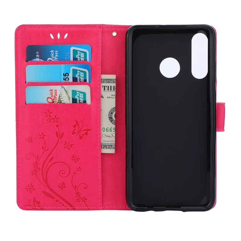 Imprint Butterfly Flower Leather Wallet Case for Huawei P30 Lite - Red