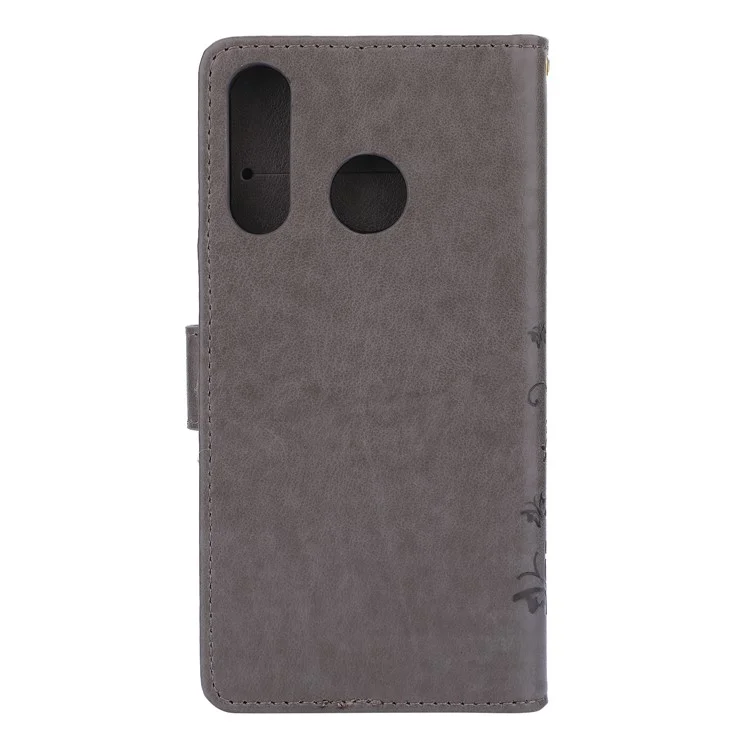 Impronta Del Portafoglio in Pelle di Fiore Farfalla Per Huawei P30 Lite - Grigio