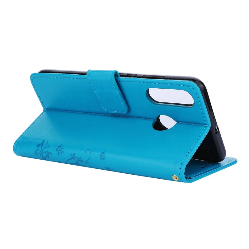 Imprint Butterfly Flower Leather Wallet Case for Huawei P30 Lite - Blue