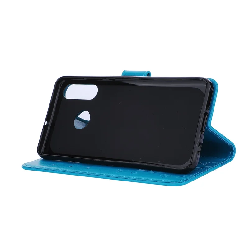 Imprint Butterfly Flower Leather Wallet Case for Huawei P30 Lite - Blue