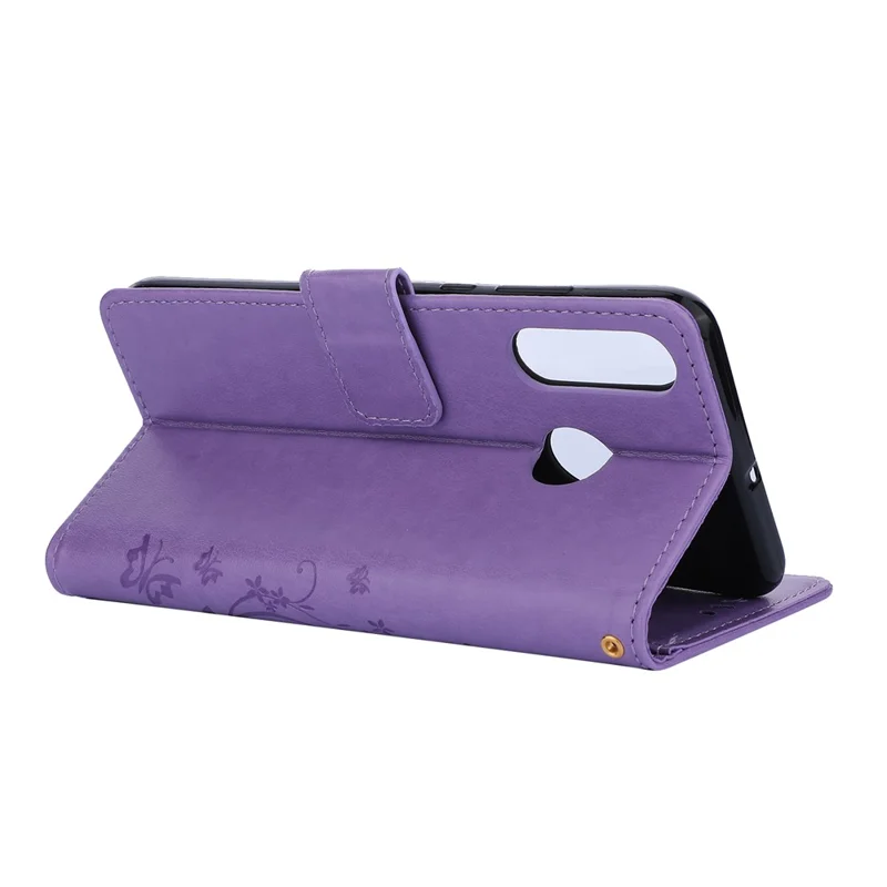 Imprint Butterfly Flower Leather Wallet Case for Huawei P30 Lite - Purple