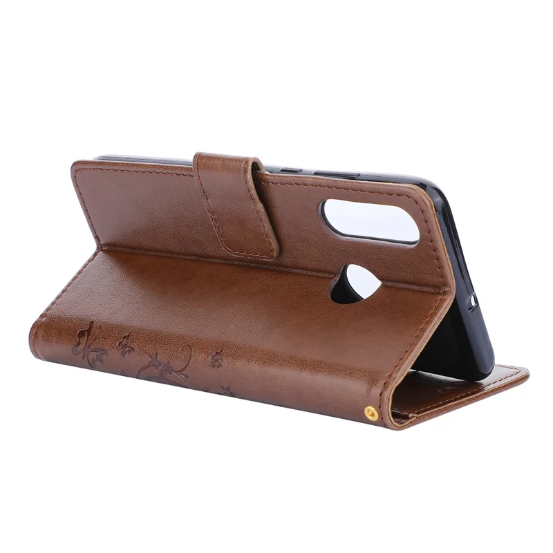 Imprint Butterfly Flower Leather Wallet Case for Huawei P30 Lite - Brown