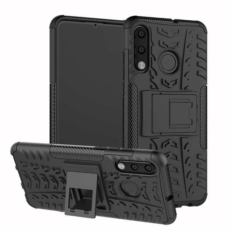 Para Huawei P30 Lite Cool Pneu Kickstand PC + TPU Caso de Proteção Híbrido - Preto