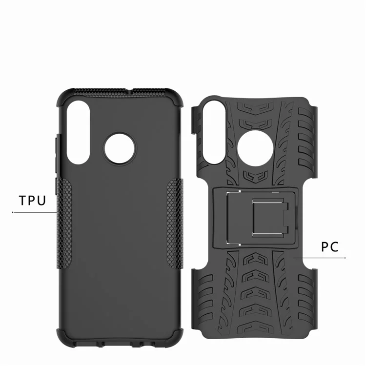 Para Huawei P30 Lite Cool Tire Kickstand PC + TPU Cubierta de Caja de Protección Híbrida - Negro