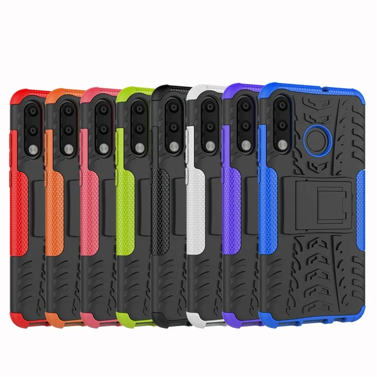 Para Huawei P30 Lite Cool Pneu Kickstand PC + TPU Caso de Proteção Híbrido - Preto