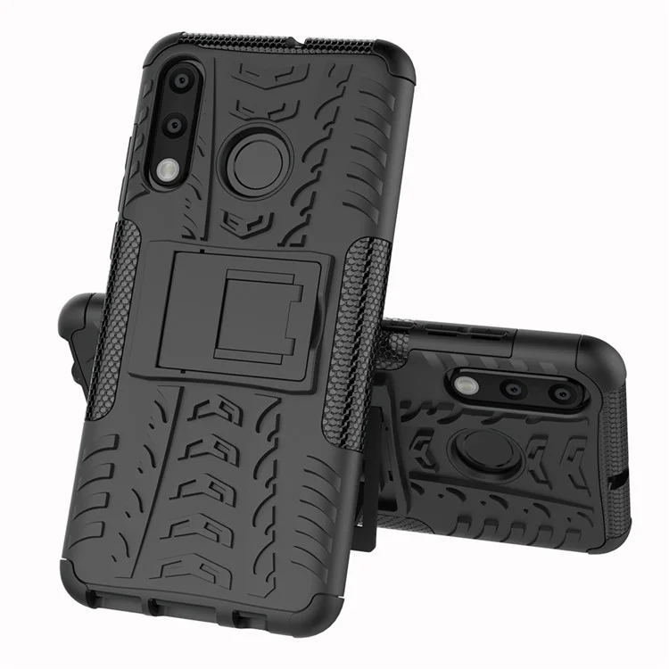 Para Huawei P30 Lite Cool Pneu Kickstand PC + TPU Caso de Proteção Híbrido - Preto