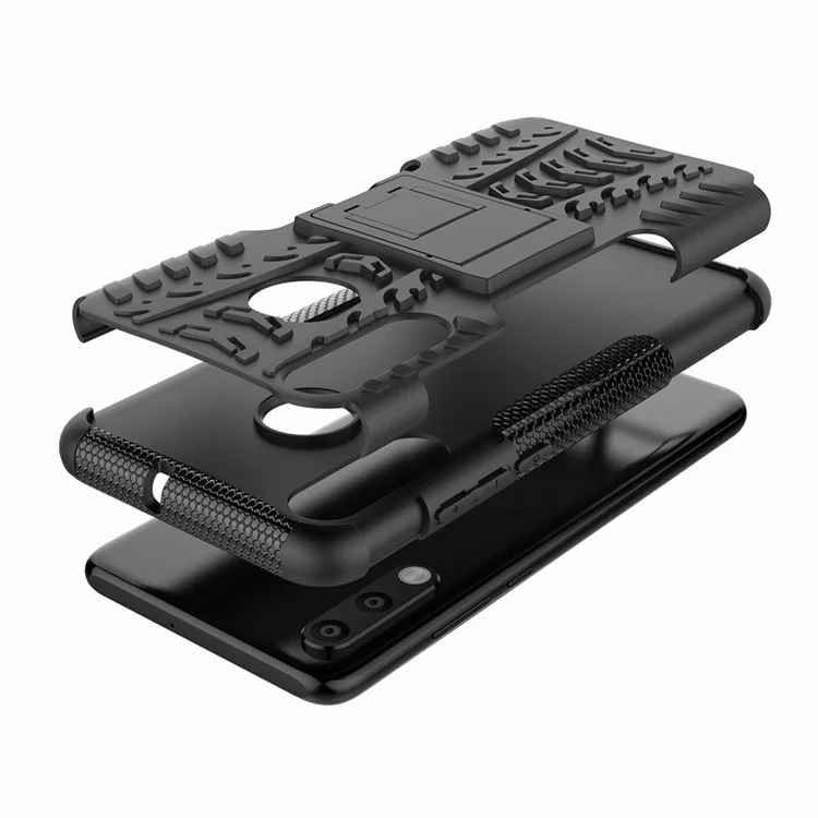 Para Huawei P30 Lite Cool Tire Kickstand PC + TPU Cubierta de Caja de Protección Híbrida - Negro