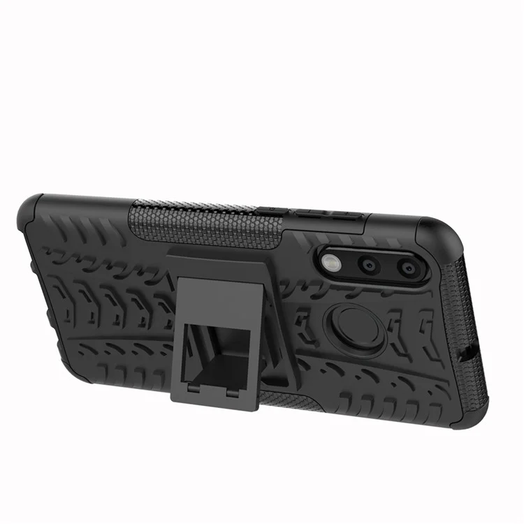 Para Huawei P30 Lite Cool Pneu Kickstand PC + TPU Caso de Proteção Híbrido - Preto