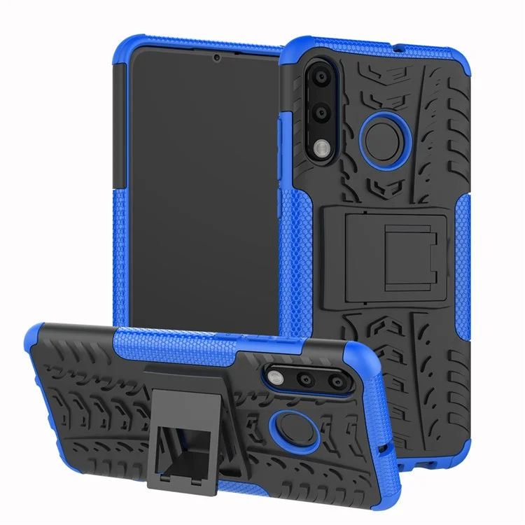 Para Huawei P30 Lite Cool Pneu Kickstand PC + TPU Caso de Proteção Híbrido - Azul