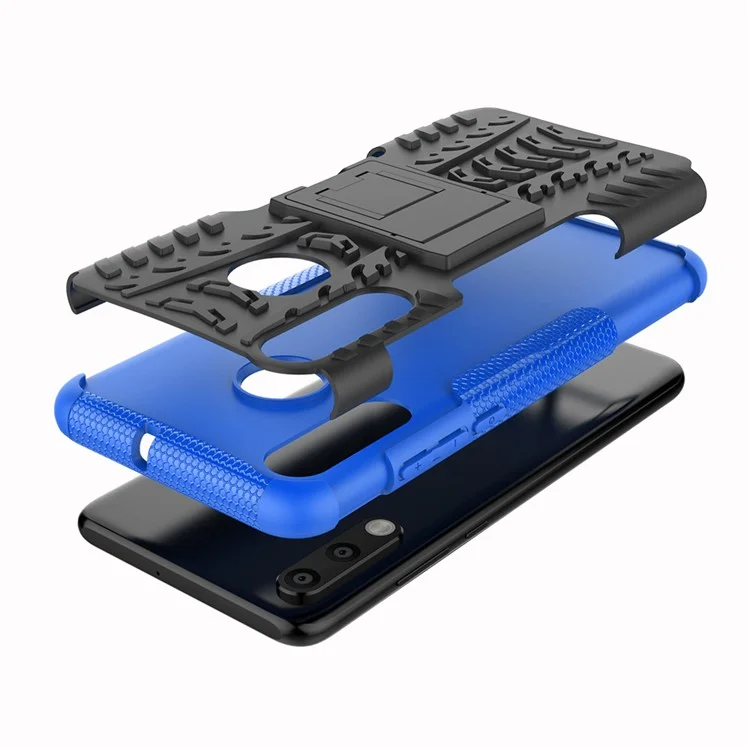 Für Huawei P30 Lite Cool Tire Kickstand PC + TPU Hybridschutz Fallabdeckung - Blau