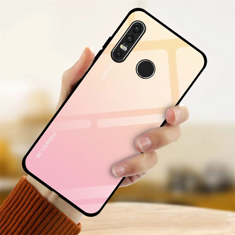 Градиент Закаленного Стекла TPU + PC Mobile Back Cover Для Huawei P30 Lite / NOVA 4E - Золото / Розовый