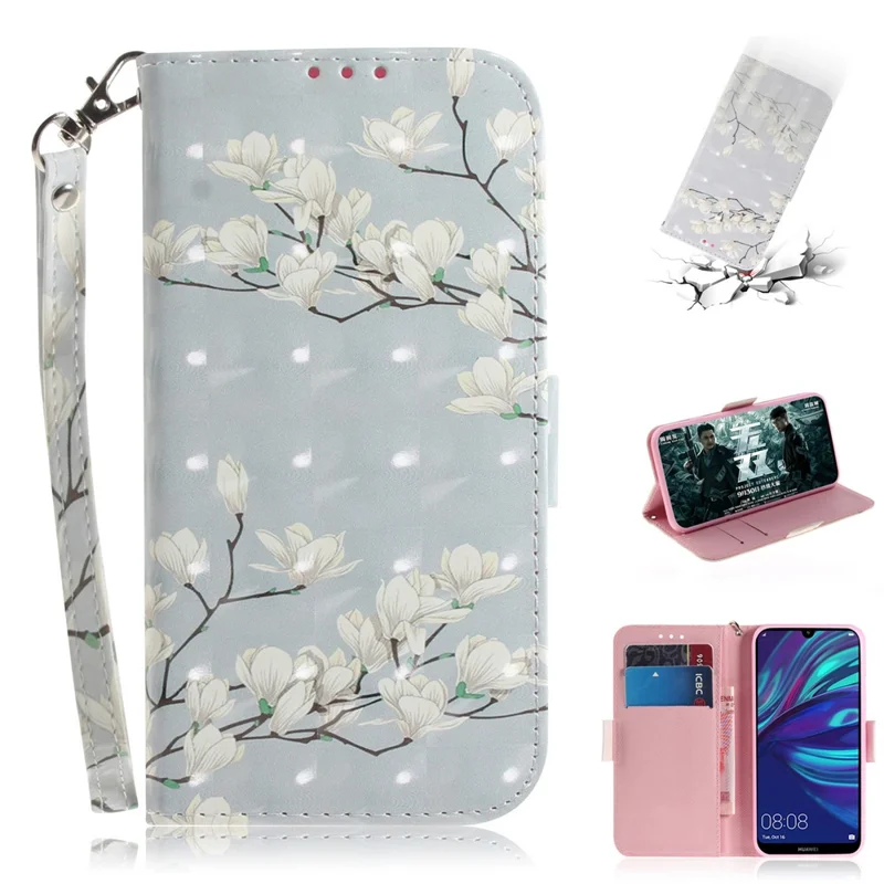 Pattern Printing Light Spot Decor Leather Wallet Case for Huawei P30 Lite New Edition/P30 Lite/nova 4e - White Flowers