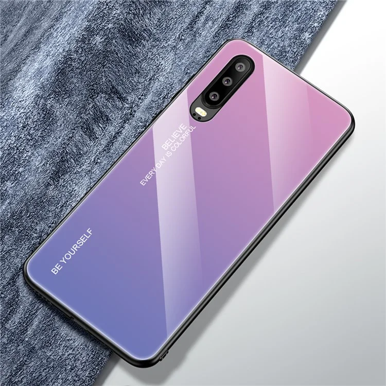 [градиент Цвет] Стекло + TPU + PC Гибридный Задний Чехол Для Huawei P30 - Роза / Синий