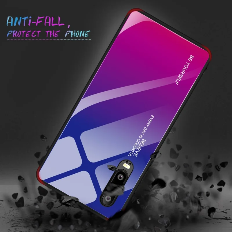 [Gradient Color] Glass + TPU + PC Hybrid Back Case for Huawei P30 - Dark Blue / Purple
