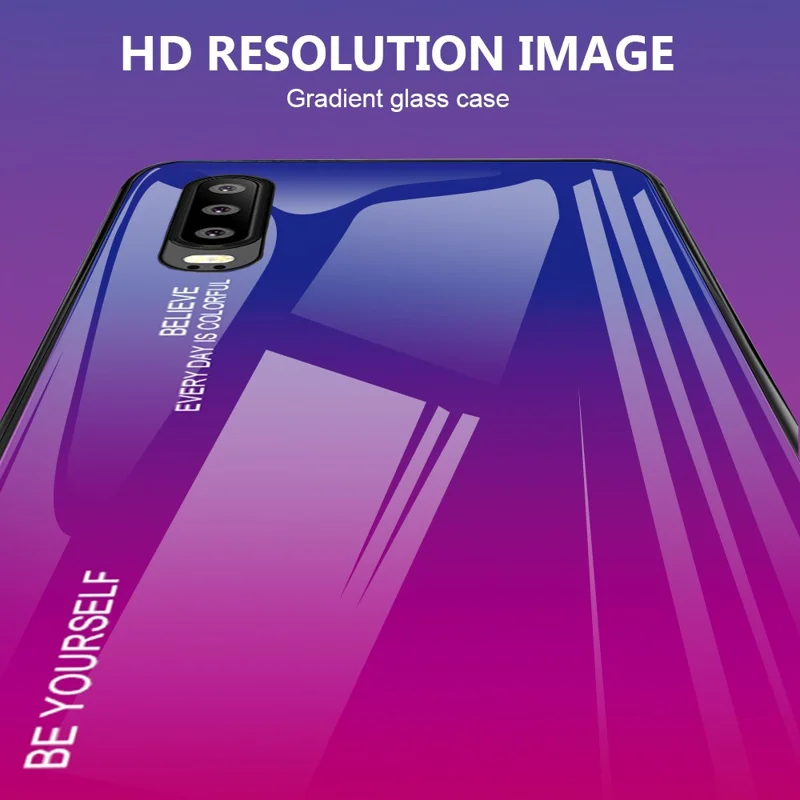 [Gradient Color] Glass + TPU + PC Hybrid Back Case for Huawei P30 - Dark Blue / Purple