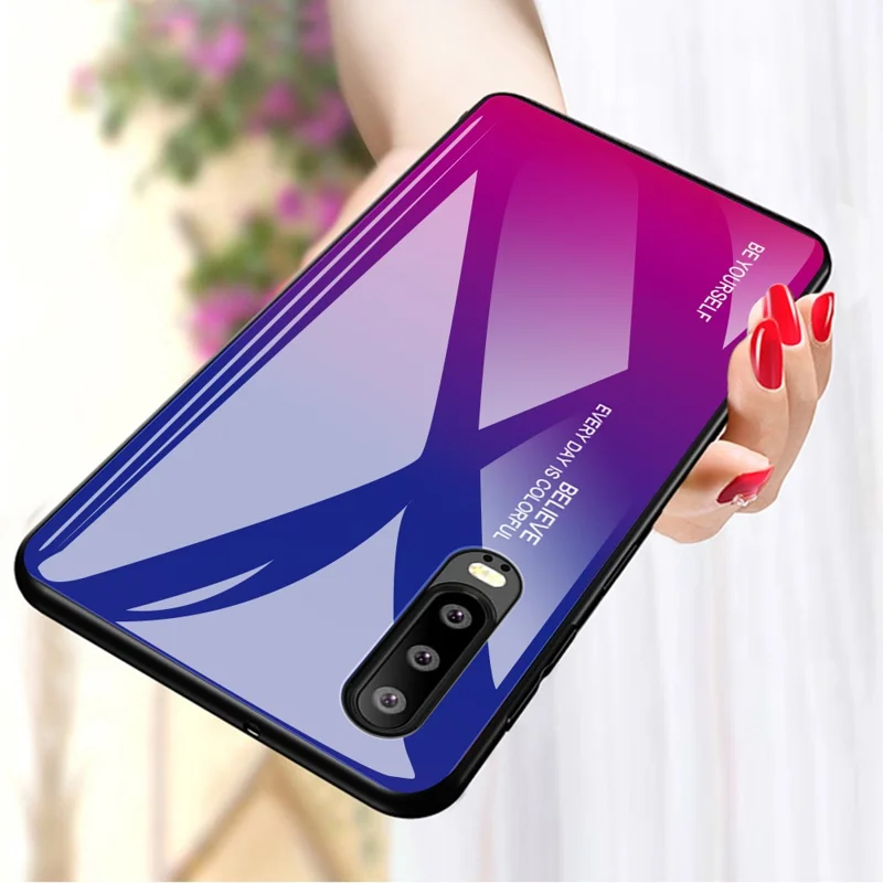 [Gradient Color] Glass + TPU + PC Hybrid Back Case for Huawei P30 - Dark Blue / Purple