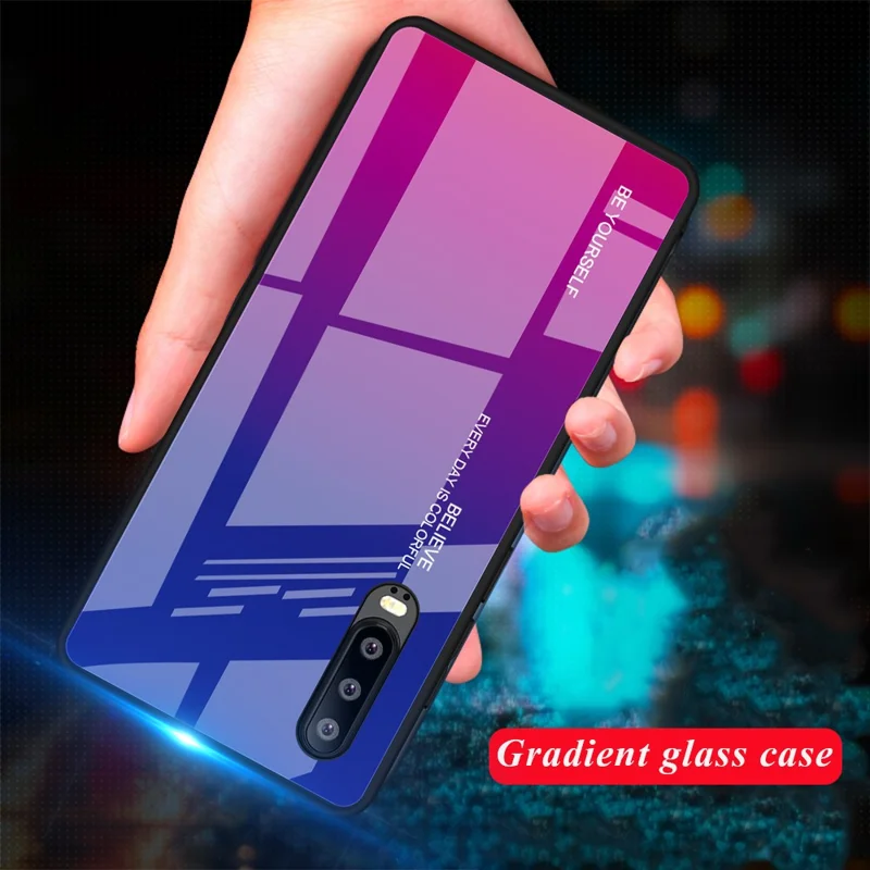 [Gradient Color] Glass + TPU + PC Hybrid Back Case for Huawei P30 - Dark Blue / Purple