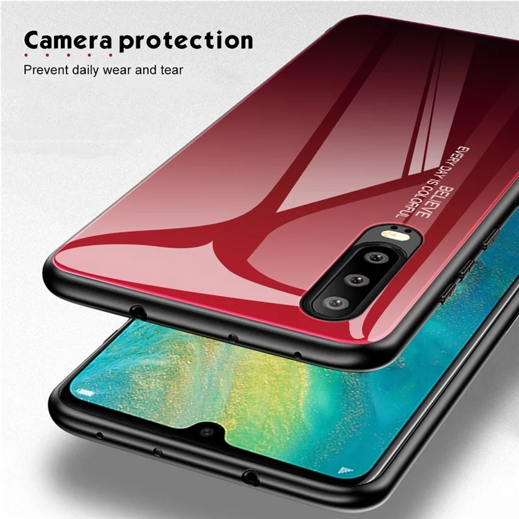 [градиент Цвет] Стекло + TPU + PC Гибридный Задний Чехол Для Huawei P30 - Красный