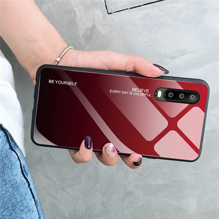 [Gradient Color] Glass + TPU + PC Hybrid Back Case for Huawei P30 - Red