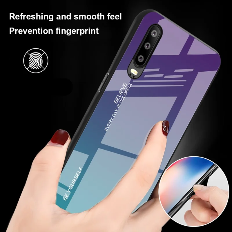 [Gradient Color] Glass + TPU + PC Hybrid Back Case for Huawei P30 - Purple / Cyan