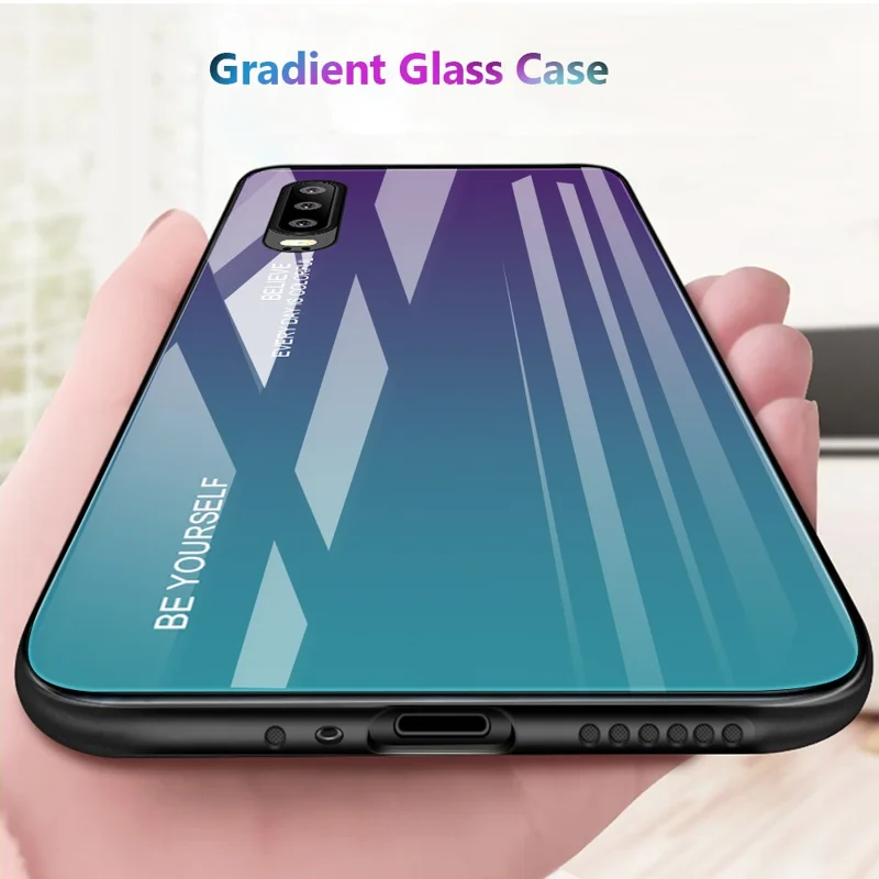 [Gradient Color] Glass + TPU + PC Hybrid Back Case for Huawei P30 - Purple / Cyan