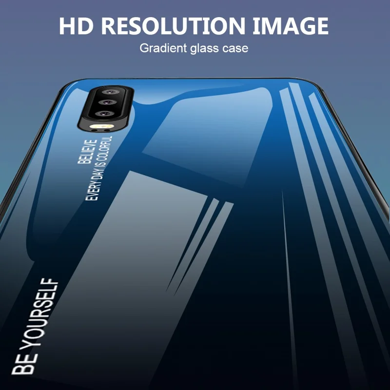 [Gradient Color] Glass + TPU + PC Hybrid Back Case for Huawei P30 - Blue / Black