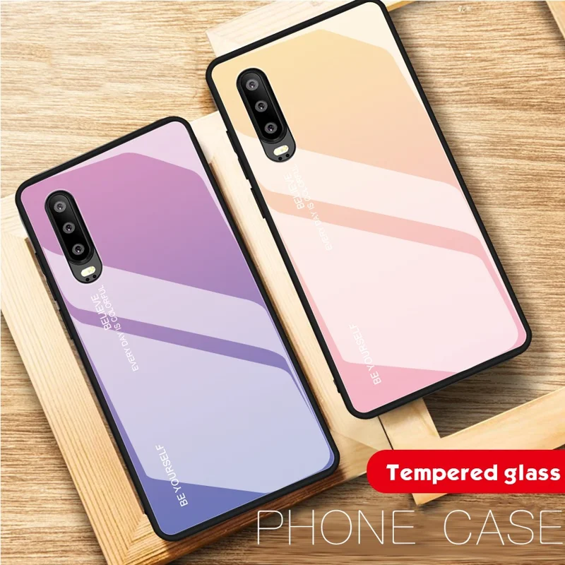 [Gradient Color] Glass + TPU + PC Hybrid Back Case for Huawei P30 - Gold / Pink