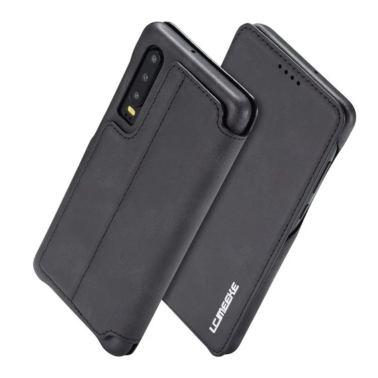 Lc. Étui de Support de Carte en Cuir de Style Rétro Imeeke Pour Huawei P30 - le Noir