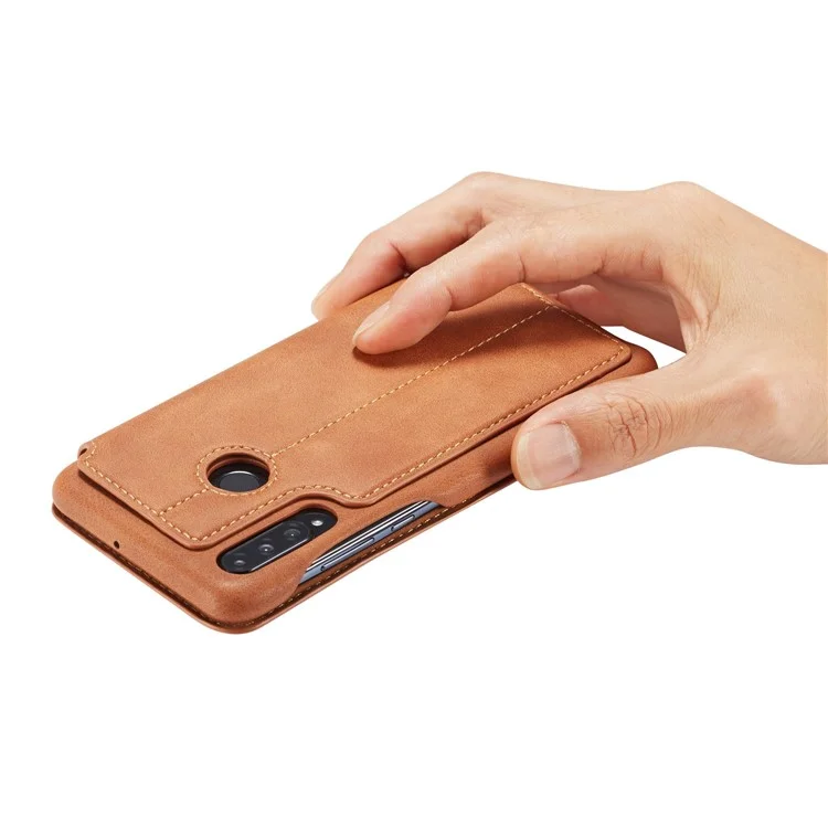 Lc. Étui de Support de Carte en Cuir de Style Rétro Imeeke Pour Huawei P30 Lite - Brun