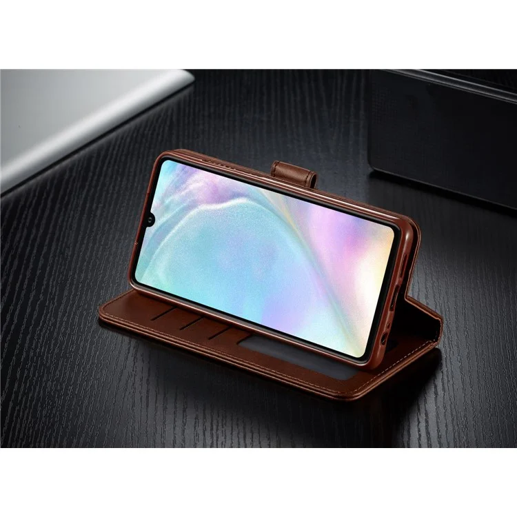 LC.IMEEKE Leather Wallet Stand Case for Huawei P30 - Coffee