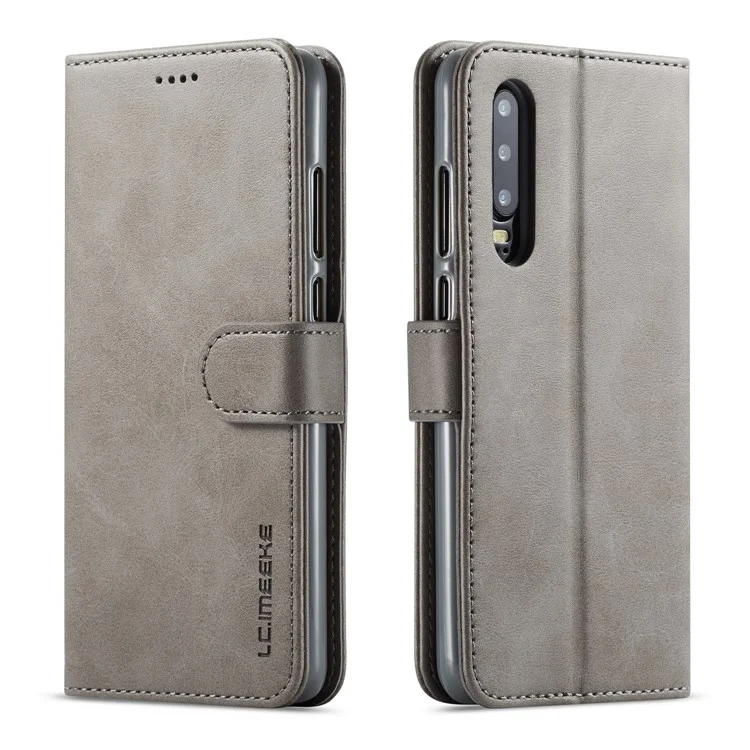 Lc. Étui de Support de Portefeuille en Cuir Imeeke Pour Huawei P30 - Gris