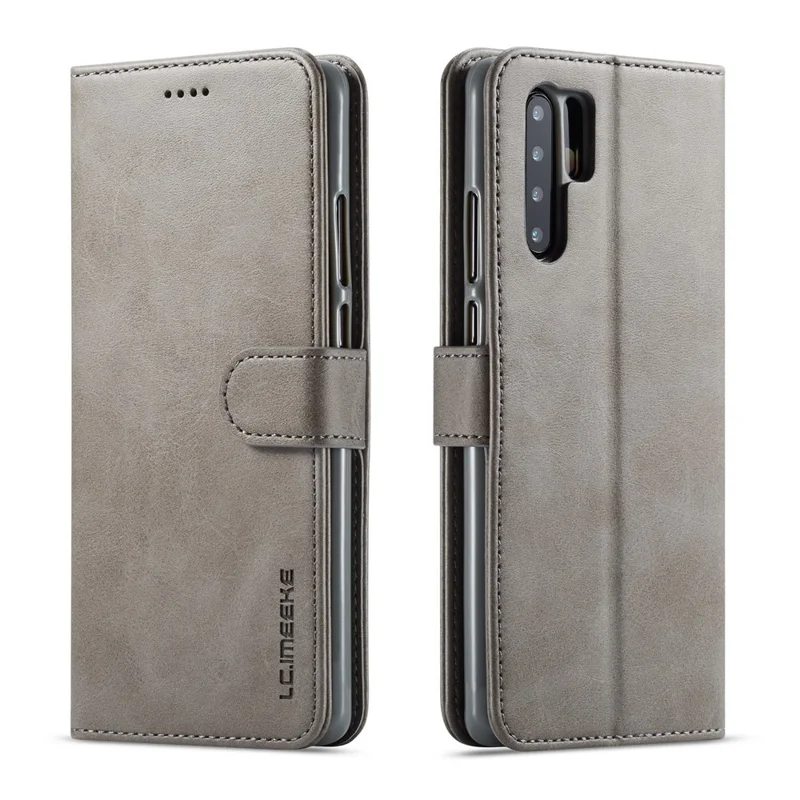 LC.IMEEKE Wallet Leather Stand Case for Huawei P30 Pro Cell Phone Accessory Textured PU Leather Case - Grey