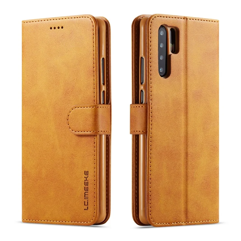 LC.IMEEKE Wallet Leather Stand Case for Huawei P30 Pro Cell Phone Accessory Textured PU Leather Case - Brown