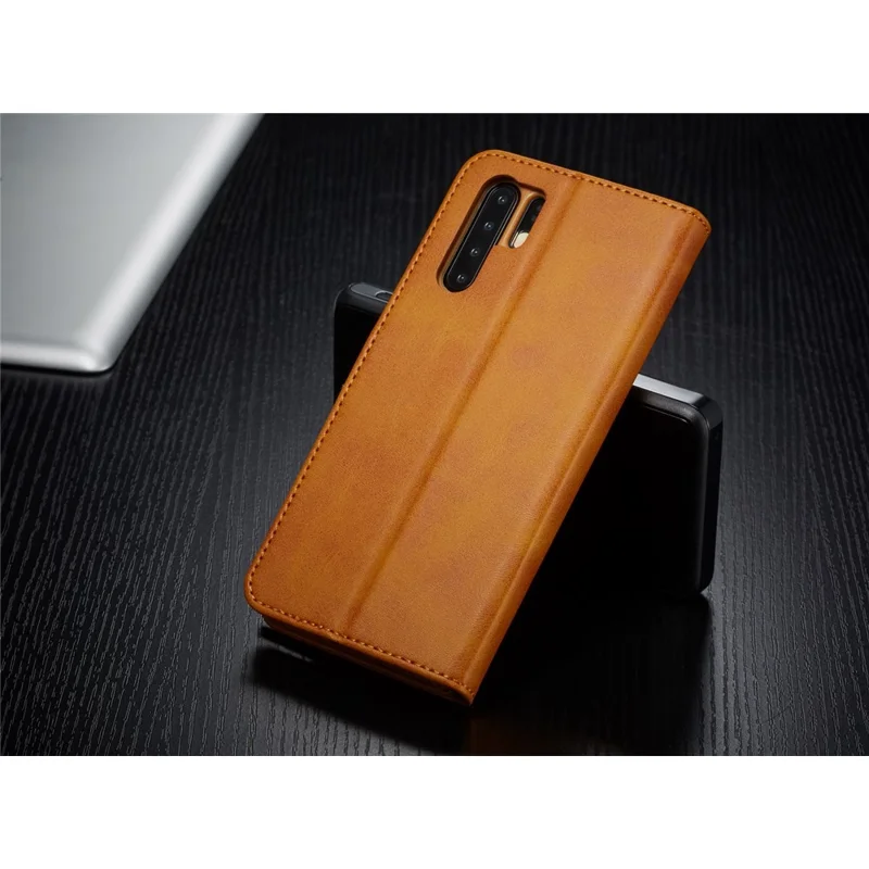 LC.IMEEKE Wallet Leather Stand Case for Huawei P30 Pro Cell Phone Accessory Textured PU Leather Case - Brown