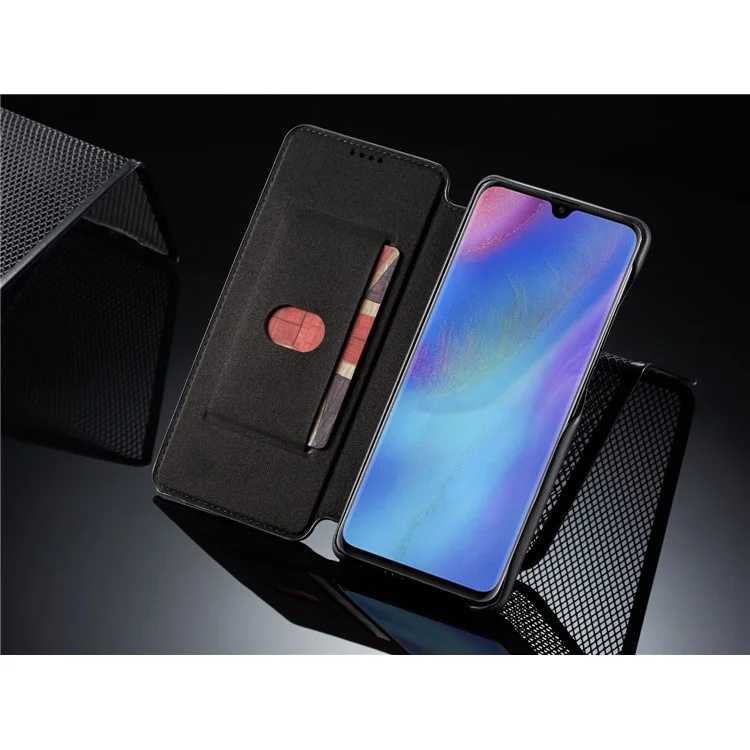 Lc. Étui de Support de Carte en Cuir de Style Rétro Imeeke Pour Huawei P30 Pro - le Noir