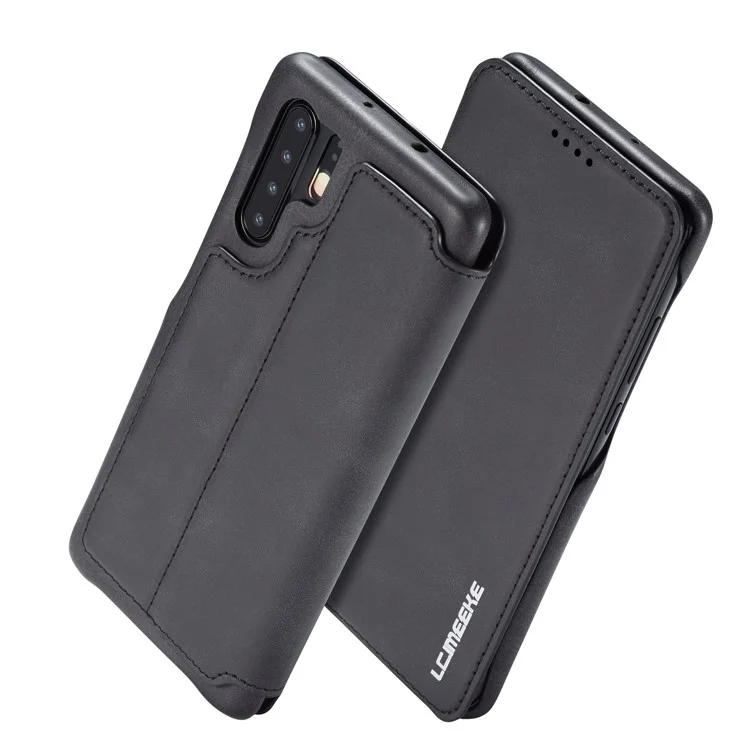 Lc. Étui de Support de Carte en Cuir de Style Rétro Imeeke Pour Huawei P30 Pro - le Noir