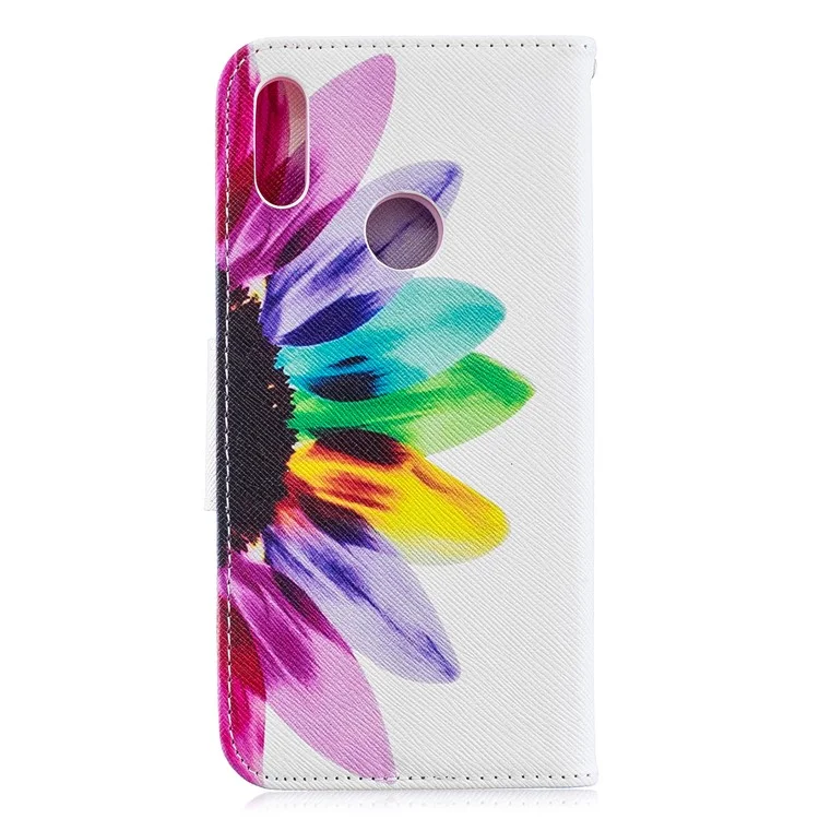 Muster-Druck-PU-Leder-Flip-Stand-Schale für Huawei Y6 (2019, mit Fingerabdrucksensor) / Y6 Prime (2019) - Blütenblattmuster