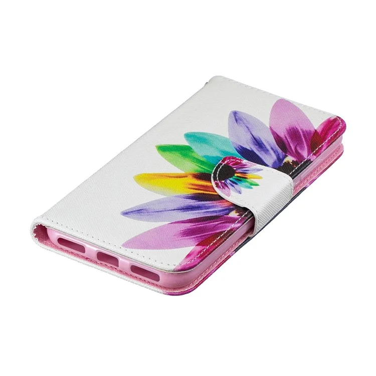 Muster-Druck-PU-Leder-Flip-Stand-Schale für Huawei Y6 (2019, mit Fingerabdrucksensor) / Y6 Prime (2019) - Blütenblattmuster