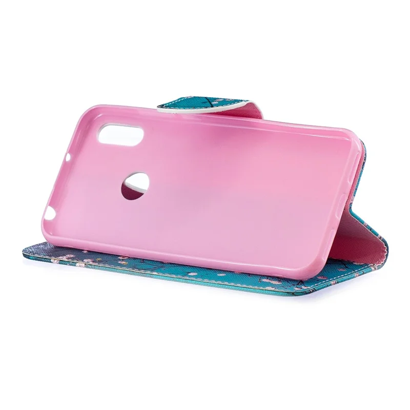 Pattern Printing PU Leather Flip Stand Shell for Huawei Y6 (2019, with Fingerprint Sensor) / Y6 Prime (2019) - Tree with Flowers