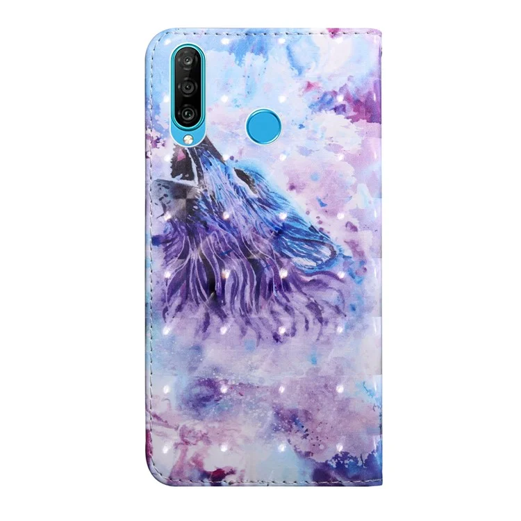 Light Spot Decor Station de Cuero Estampado Case Para Huawei P30 Lite New Edition/P30 Lite/nova 4e - Lobo Aullando