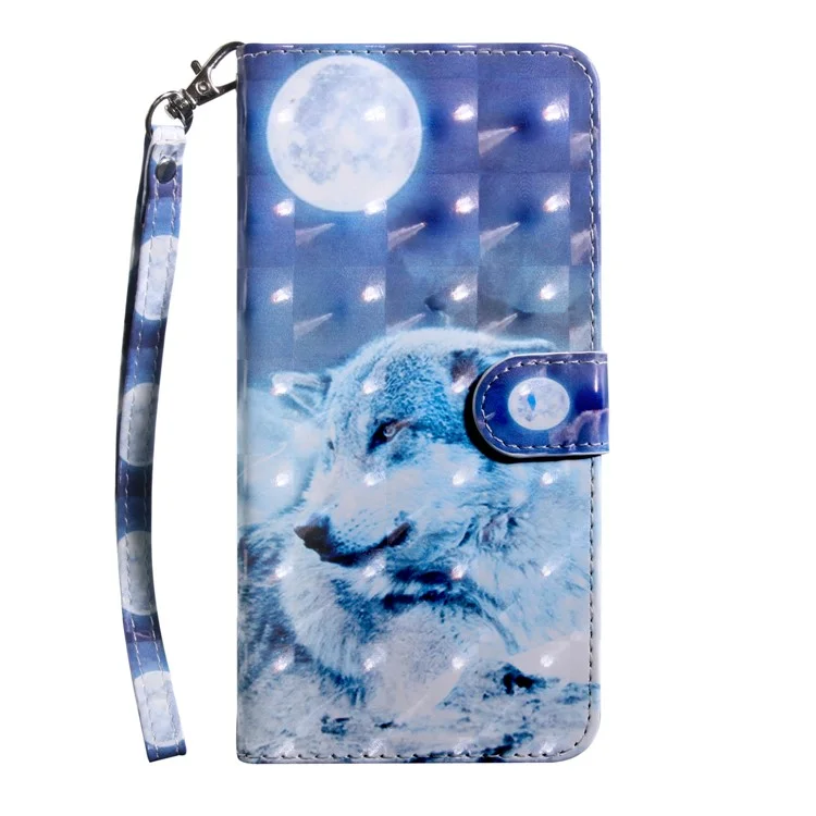 Light Spot Decor Patterned Leather Wallet Stand Case for Huawei P30 Lite New Edition/P30 Lite/nova 4e - White Wolf