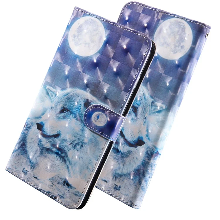 Light Spot Decor Patterned Leather Wallet Stand Case for Huawei P30 Lite New Edition/P30 Lite/nova 4e - White Wolf