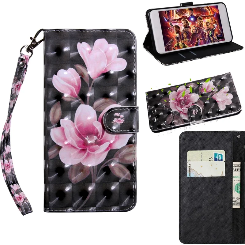 Light Spot Decor Patterned Leather Wallet Stand Case for Huawei P30 Lite New Edition/P30 Lite/nova 4e - Pink Flowers