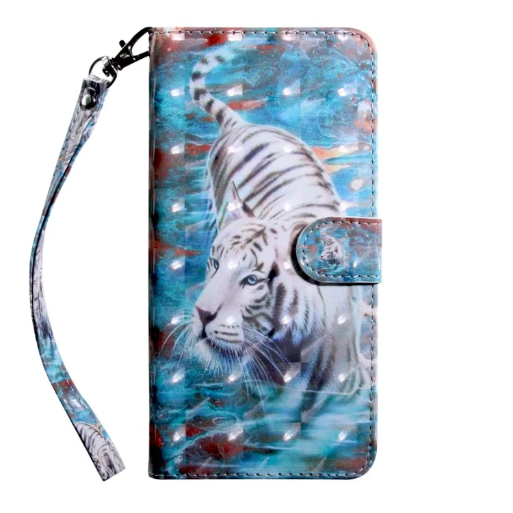 Caixa de Suporte de Couro Com Decoração de Ponto Leve Para Huawei P30 Lite New Edition/P30 Lite/nova 4e - Tigre