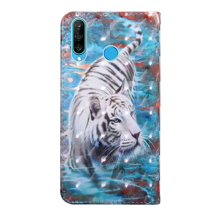 Caixa de Suporte de Couro Com Decoração de Ponto Leve Para Huawei P30 Lite New Edition/P30 Lite/nova 4e - Tigre