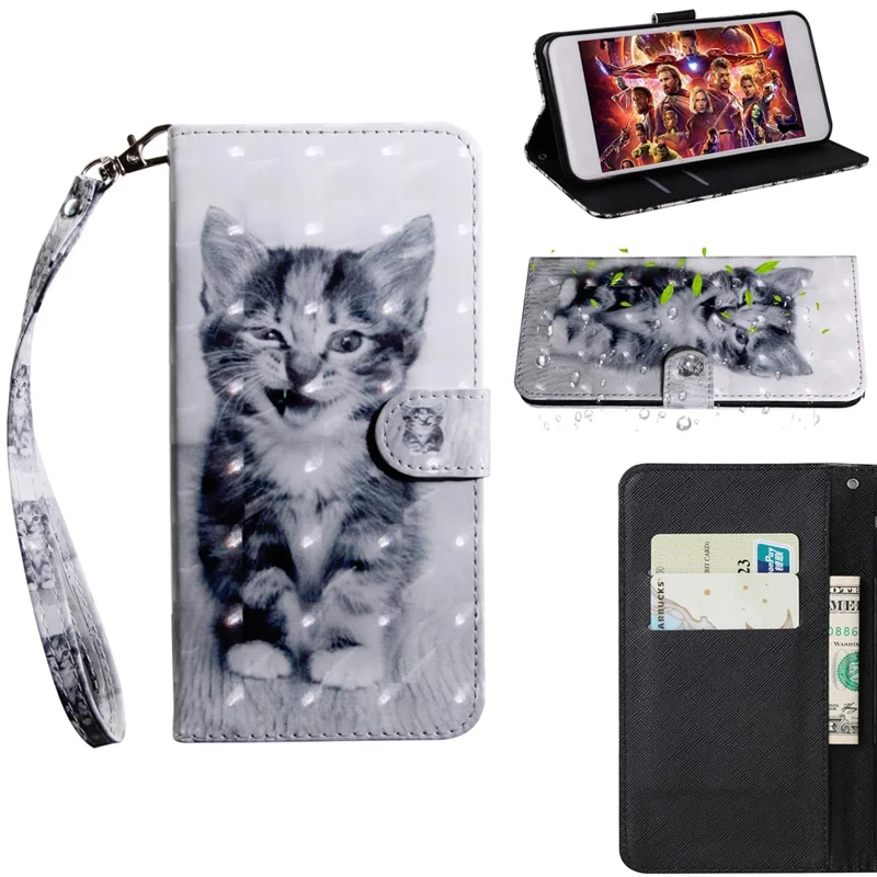 Light Spot Decor Patterned Leather Wallet Stand Case for Huawei P30 Lite New Edition/P30 Lite/nova 4e - Lovely Cat