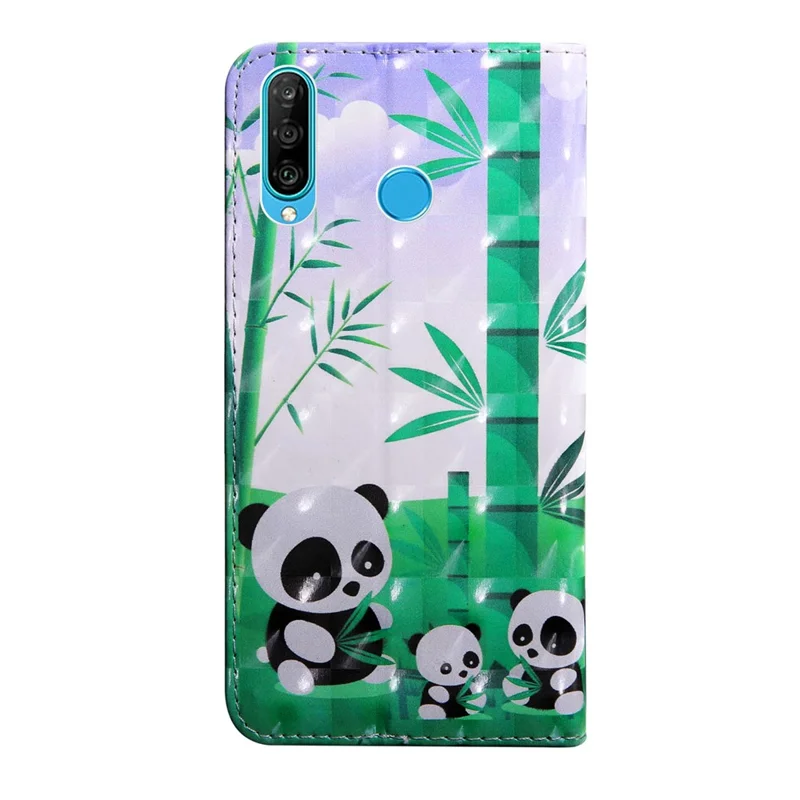 Light Spot Decor Patterned Leather Wallet Stand Case for Huawei P30 Lite New Edition/P30 Lite/nova 4e - Pandas