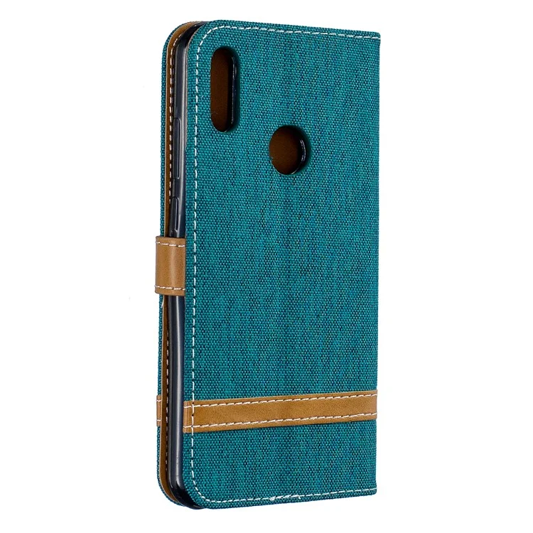 Two-tone Jean Cloth PU Leather Mobile Case for Huawei Y6 (2019, with Fingerprint Sensor) / Y6 Prime (2019) - Green