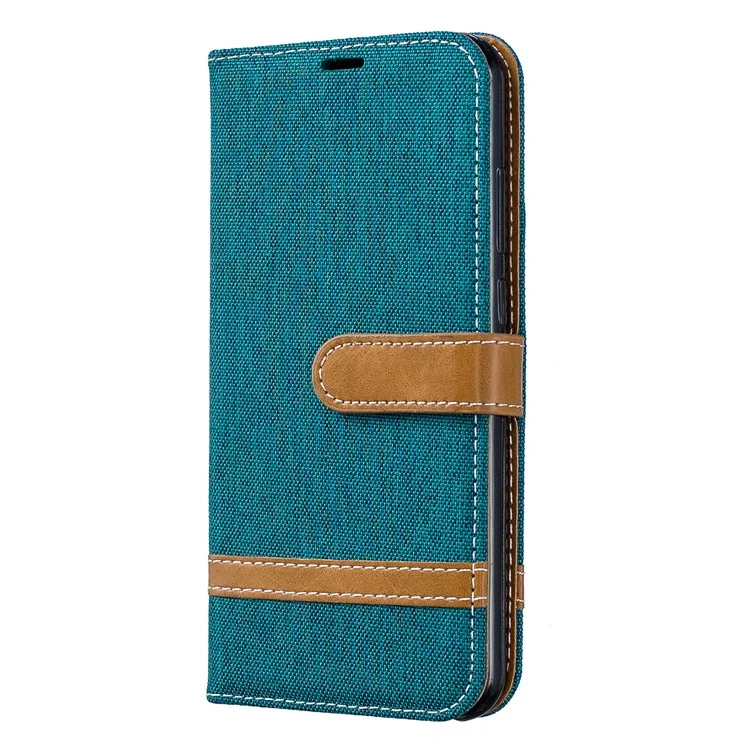 Two-tone Jean Cloth PU Leather Mobile Case for Huawei Y6 (2019, with Fingerprint Sensor) / Y6 Prime (2019) - Green